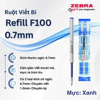 Ruột Viết Bi F100 Zebra Pen Thay Thế  - Kích thước ngòi 0.7 - 1.0mm, mực xanh, đen [Chính Hãng]