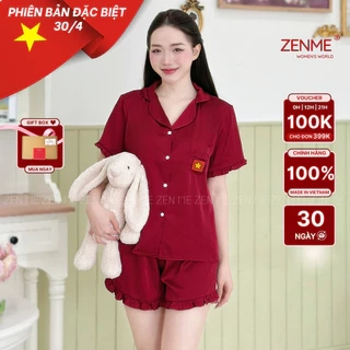 Bộ Ngủ Pijama Viền Bèo Lụa Cao Cấp ZENME Bộ Mặc Nhà Nữ Lụa Latin Form Rộng PJVB0524