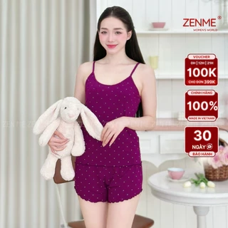 Bộ đồ ngủ mặc nhà nữ mùa hè 2 dây chất thun Cotton co giãn 4 Chiều BT0223, Zen Me Women's World