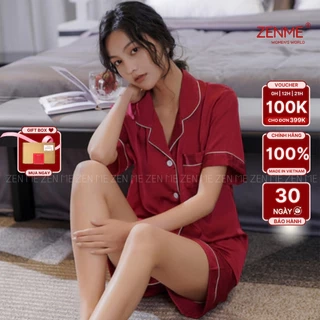 Bộ đồ ngủ nữ Pijama lụa cộc đùi ZENME PJC0223 chất liệu cao cấp mặc nhà mát mẻ