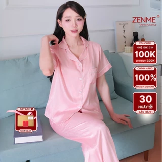 Bộ đồ ngủ Pijama nữ ZENME Tay ngắn Quần Dài Mùa Hè Lụa Vân Gỗ Ánh Kim PJD0225