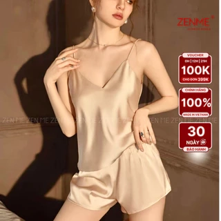 Đồ ngủ nữ hai dây trơn chất liệu phi lụa mềm mịn nhẹ nhàng nữ tính BDT0323,  Zen Me Women's World