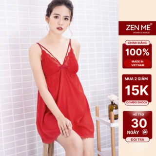 Váy Ngủ Sexy Đan Dây Chéo Ngực Chất Liệu Lụa Pha Ren Cao Cấp VR1819, Zen Me Women's World