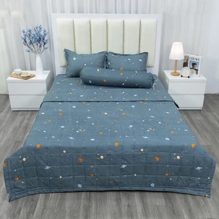 Bộ chăn hè ZingZingMart chất liệu poly cotton mềm mịn mẫu vũ trụ xám