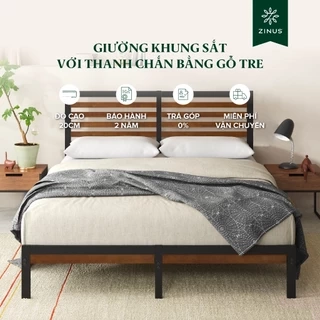 Giường Khung Sắt Với Thanh Chắn Bằng Gỗ Tre  -  Kai Bamboo and Metal Platform Bed Frame & Headboard