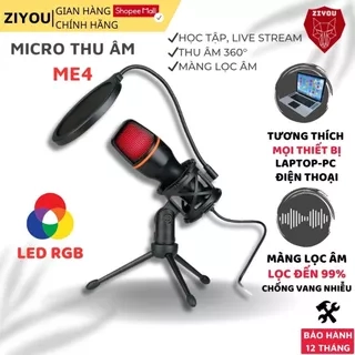 Micro Thu Âm Chơi Game Ziyou ShouFei ME4 LED Màng Lọc Tạp Âm, Thu Âm 360 Độ Dùng Học Tập, Livestream