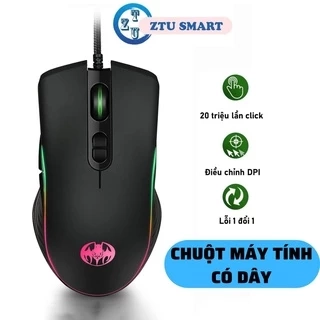 Chuột máy tính chơi game ZTU Smart D5 có dây LED RGB DPI 7200 thiết kế công thái học phù hợp cả gaming và văn phòng