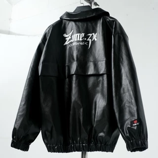 Áo khoác da Unisex Zune.zx, form rộng đen in họa tiết, Gangster Bomber
